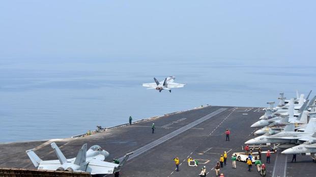 An F/A-18C Super Hornet takes off from the USS Nimitz on Sept. 15, 2017. The Super Hornet is the most cost-effective aircraft in the U.S. tactical aviation fleet, costing less per flight hour than any other tactical aircraft. Lt. Col. Alex/Air Force
