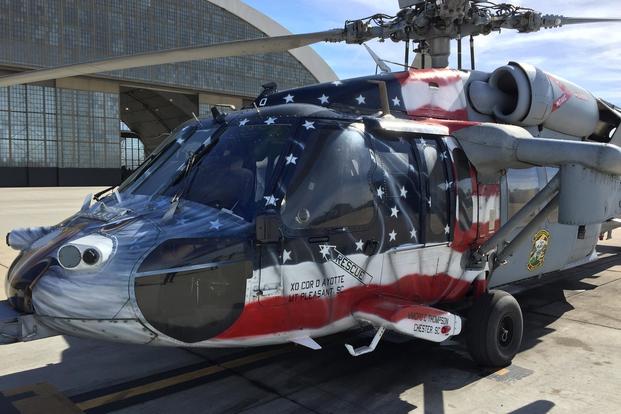 Shayne Meder's favorite helicopter, the show bird for HSC-21, which is also the 50th Seahawk she painted. (Photo: Daniel Langhorne)