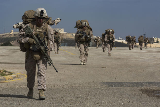 U.S. Marines with the 2nd Battalion, 7th Marine Regiment take part in a long-range quick reaction force exercise in February, at the King Abdullah II Special Operations Training Center in Amman, Jordan. (US Marine Corps photo/Bryan McDonnell)