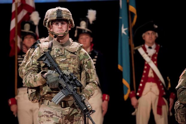  October 2017: Soldiers assigned to the 3d U.S. Infantry Regiment (The Old Guard), perform during the opening ceremony of the Association of the United States Army (AUSA) Annual Meeting & Exposition at the Walter E. Washington Convention Center in Washington, D.C. (US Army photo/Gabriel Silva)