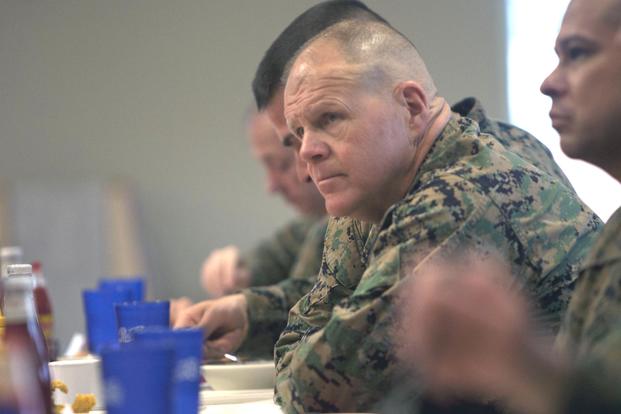 FILE -- Gen. Robert B. Neller addresses Marines with 2nd Marine Division (MARDIV) during a visit to Camp Lejeune, N.C., March 3, 2015. (U.S. Marine Corps/Lance Cpl. Abraham Lopez, 2nd MARDIV Combat Camera)