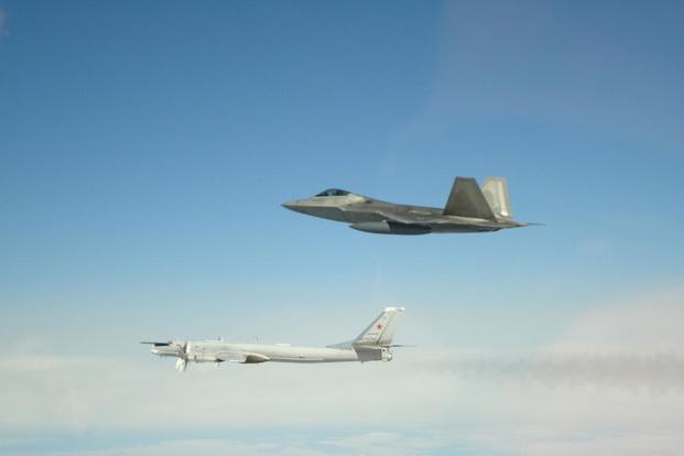 Two F-22s intercepted two Russian Tu-95 bombers and fighters entering Alaskan ADIZ May 20, 2019. (Photo: NORAD via Twitter)