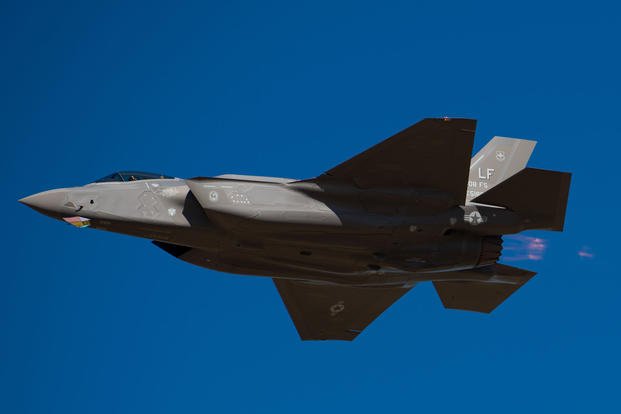 The F-35A Lightning II Demo Team commander and pilot practices the F-35 demonstration, Jan. 23, 2019 at Luke Air Force Base, Ariz. (U.S. Air Force photo/Aspen Reid)