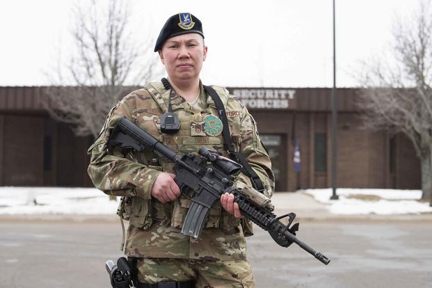 Senior Master Sgt. Mary Trent, 509th Security Forces Squadron personnel operations superintendent, shown here at Whiteman Air Force Base, Missouri, on March 7, 2019, has served as an SF Airman for more than 22 years. Female Security Forces airmen may see updated uniforms early next year. (U.S. Air Force photo by Staff Sgt. Kayla White)