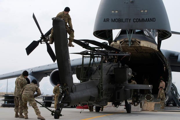 Apache Helicopters into a C-5 at Bagram Airfield, Afghanistan