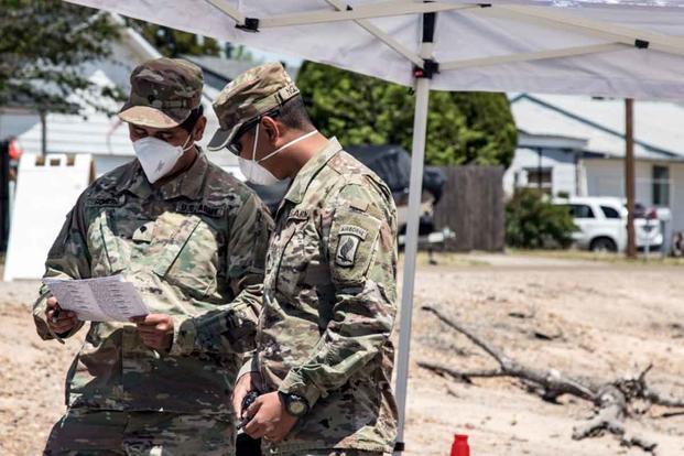 Texas National Guard soldiers conduct COVID-19 testing in Borger, Texas.