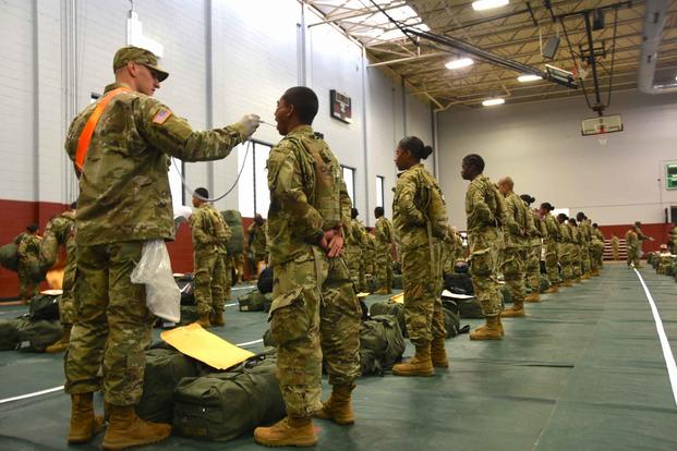 Basic Combat Training recent graduates screened upon arrival to Fort Lee, Virginia for COVID-19.