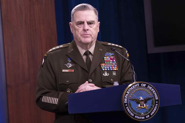 Chairman of the Joint Chiefs of Staff Gen. Mark A. Milley speaks to the media.