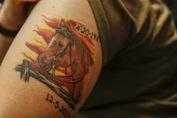Army Reserve specialist shows off horse tattoo
