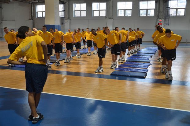 Recruits cool down after a physical fitness assessment.