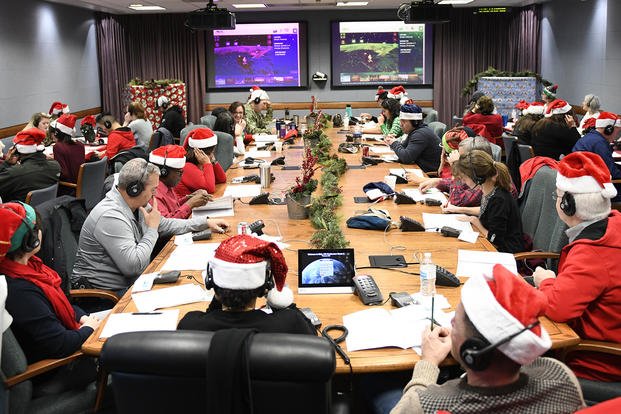 The 2018 NORAD Tracks Santa Operation Center is shown on Peterson Air Force Base, Colorado.