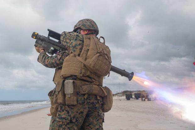 A U.S. Marine fires a FIM-92 Stinger missile during a training exercise.