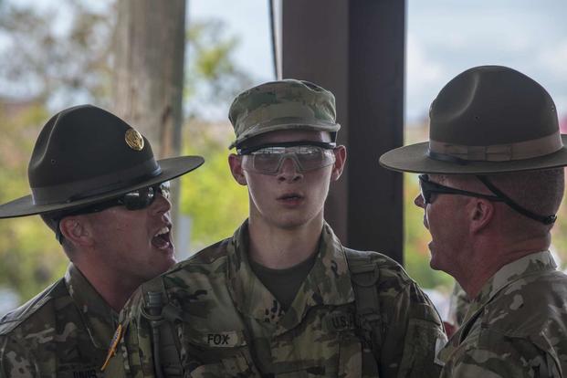 New recruits are welcomed by  U.S. Army. drill sergeants.