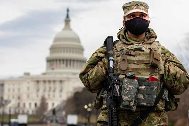 Member of th National Guard provides security near the U.S. Capitol.