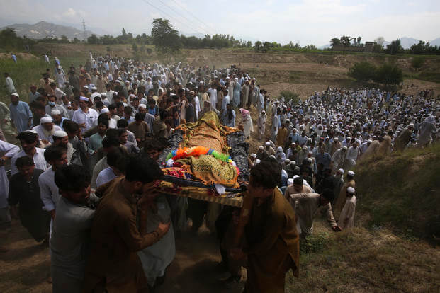 casket of a victim who was killed in suicide bomber attack in the Bajur district of Khyber Pakhtunkhwa