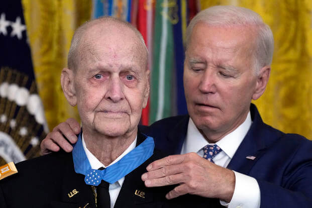 President Joe Biden awards the Medal of Honor to Capt. Larry Taylor