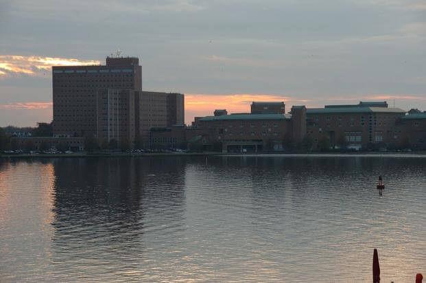 A view of Naval Medical Center Portsmouth, which is across the Elizabeth River from Norfolk, Virginia.