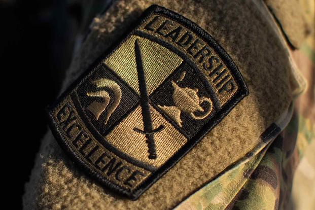 A U.S. Army ROTC patch is seen on the uniform sleeve of cadet