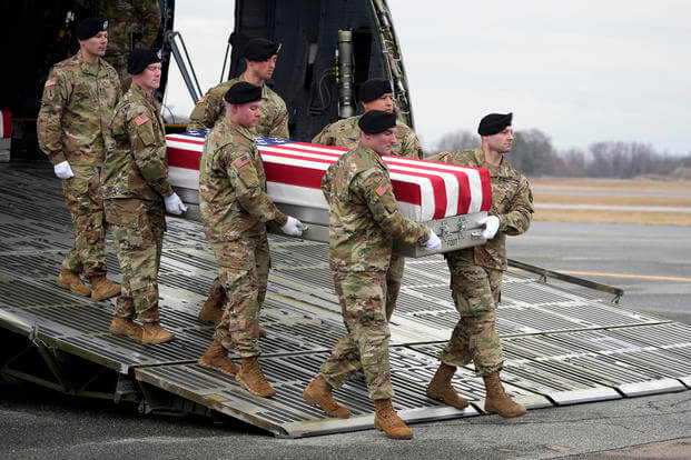 Transfer case containing the remains of U.S. Army Sgt. William Jerome Rivers