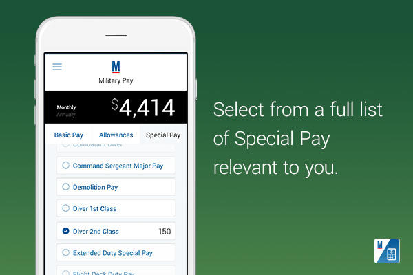 Select from a full list of Special Pay relevant to you