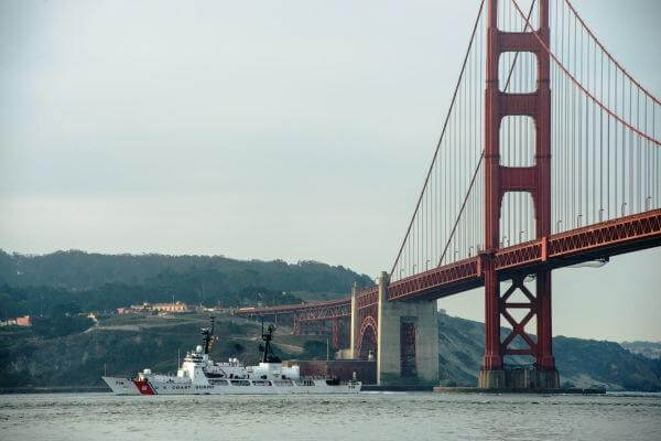 The high endurance cutter USCGC Boutwell (WHEC 719) transits the San Francisco Bay Oct. 7, 2015, as it arrives for San Francisco Fleet Week 2015. (U.S. Navy photo by Christopher Lindahl)