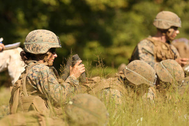 Marines participate in an exercise during the Infantry Officer Course at Quantico, Virginia, Aug. 10, 2017. The first female Marine to complete the course graduated Sept. 25, 2017. (U.S. Marine Corps photo/Master Gunnery Sgt. Chad McMeen)