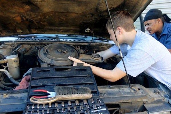 car repair: opening the hood