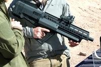 ISI's new Tavor TS12 semi-auto shotgun was the most radical-looking weapon at SHOT Show 2018's range day. (Photo by Matthew Cox/Military.com)