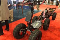 The DS EZ Raider is an all-electric scooter that can operate in any terrain and tandem-jump with troops out of aircraft. (Military.com/Hope Hodge Seck)