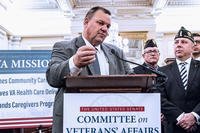 U.S. Senator Jon Tester talks about his VA Mission Act last May on Capitol Hill. The bill, which would replace the VA Choice program, was passed by Congress but has yet to be funded. (U.S. Congress/Ann Strausse)