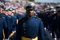 U.S. Air Force Academy cadets march to their seats during the start of their commencement ceremony.