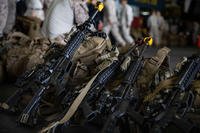 M4 Carbines belonging to U.S. Marines within the 22nd Marine Expeditionary Unit