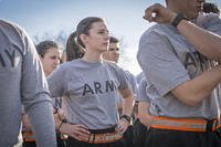 An ROTC cadet prepares to take the Army physical fitness test.