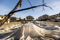 Sheeting covers rubble from demolished barracks at Fort Ord.