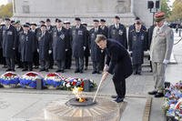 French President Emmanuel Macron at the Tomb of the Unknown Soldier in France.
