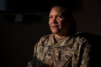 U.S. Army Col. Tanya McGonegal sits for a portrait in her office on Fort Eustis