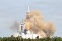 The final United Launch Alliance Delta IV Heavy rocket launches from Cape Canaveral Space Force Station’s Space Launch Complex 37 on Tuesday, April 9, 2024. (Courtesy ULA/TNS)